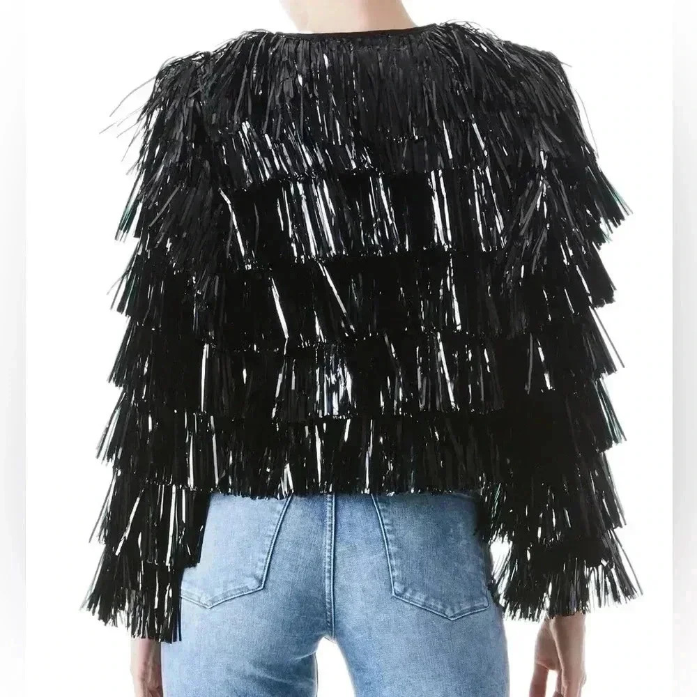 Alice and Olivia Womens Tinsel Cropped Collarless Blazer Size Medium - Picture 6 of 6